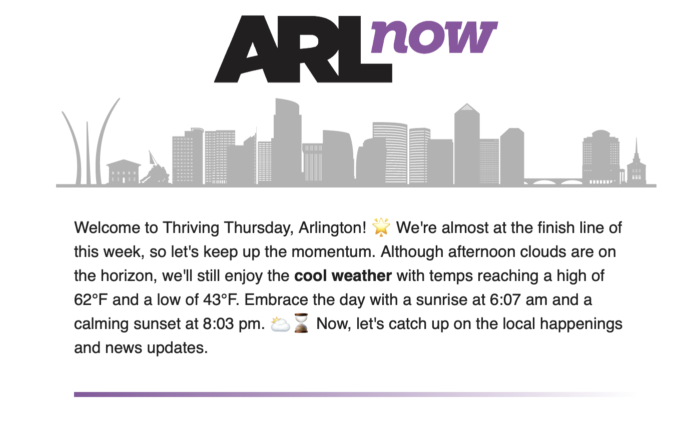 Screenshot of ARLnow AI-generated newsletter